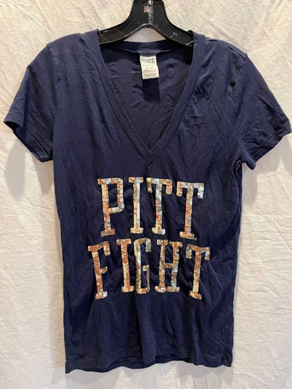 Pink Victoria's Secret 5th & Ocean PITT FIGHT Vneck Shirt Size M